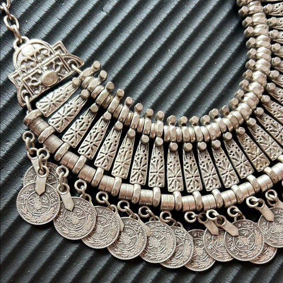 Bohemian Silver Coin statement Necklace - Picture 3 of 3